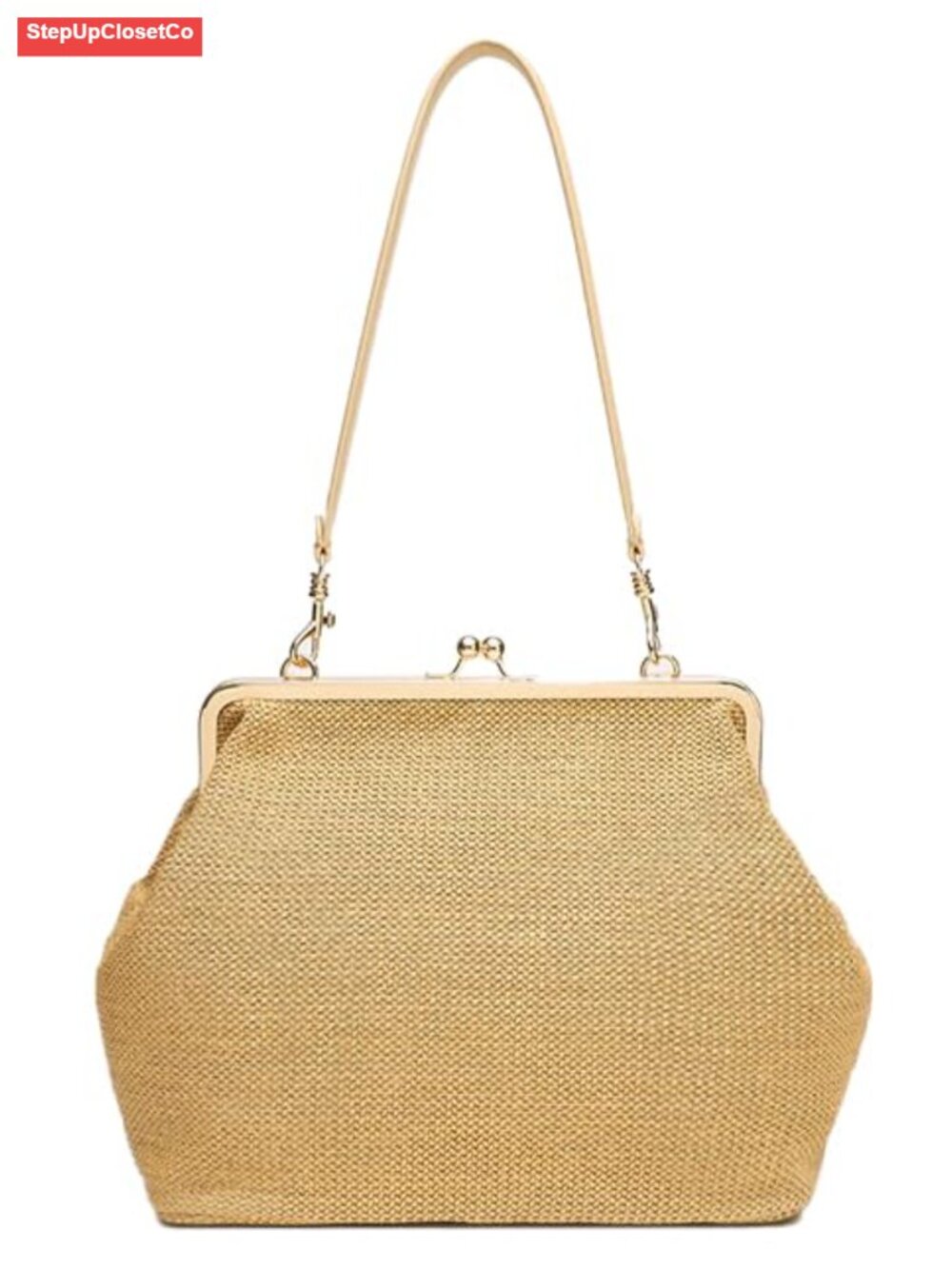 Handwoven PP Straw Hobo Bag with Kiss-Lock Closure Summer Beach Tote
